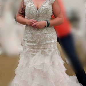 Trumpet style wedding dress, size 16 with silver beading